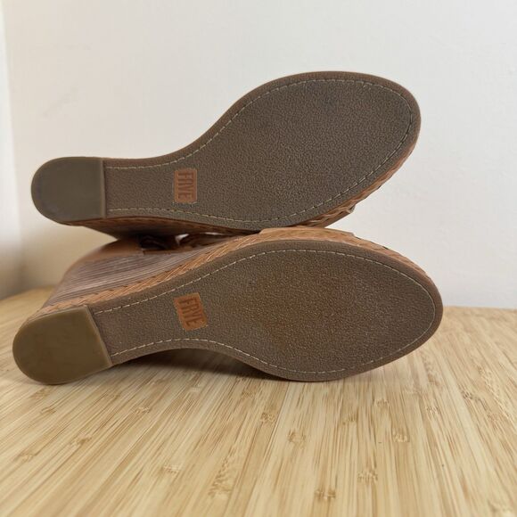 Frye Riviana Feather Wedge Leather Ankle Strap Sandals Camel Tan 9 M EUC - Picture 7 of 9